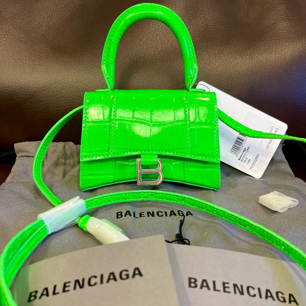 NWT Balenciaga hourglass mini Top Handle handBag tote Crocodile calfskin leather